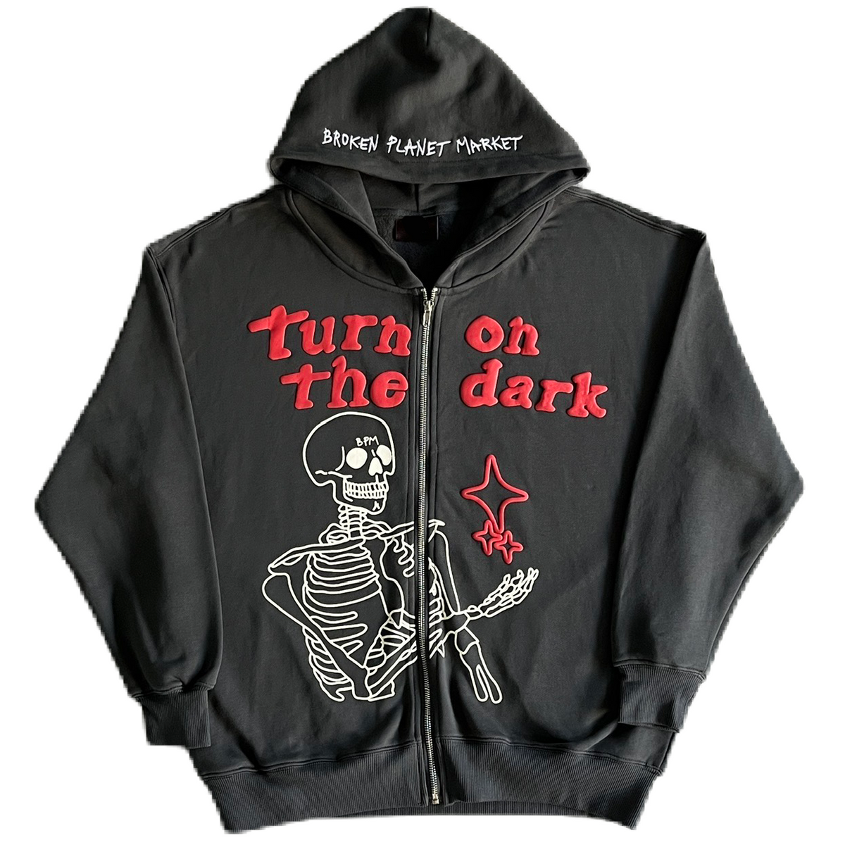 Revelse™ Turn On The Dark Hoodie with Skeleton Graphic Design