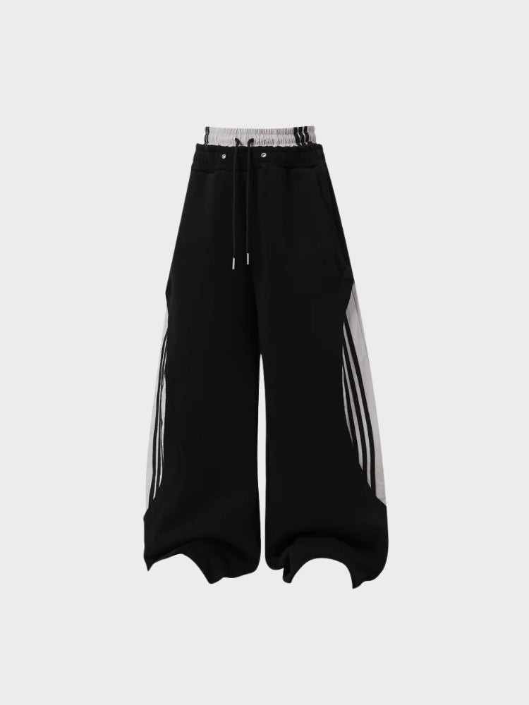Revelse™ Wide-Leg Cotton Joggers with Side Stripe Panels