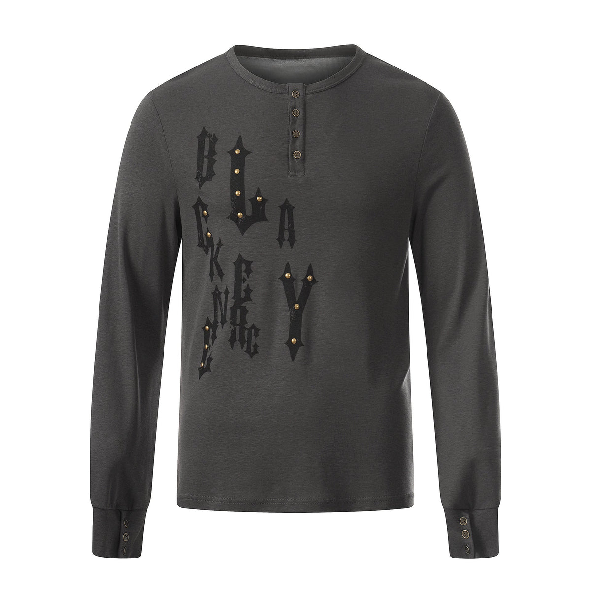 Gothic Stud Henley Shirt Slim Fit Streetwear Top