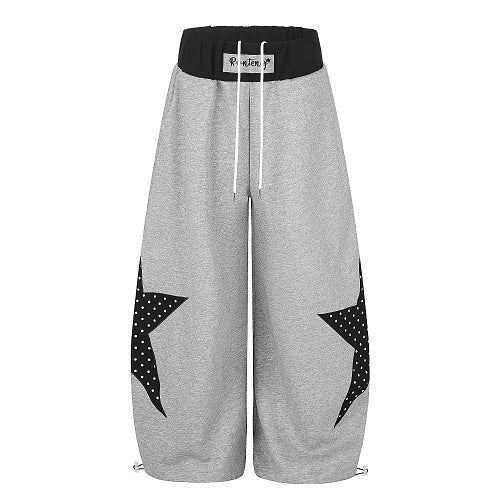 Baggy Star Panel Sweatpants With Layered Waist