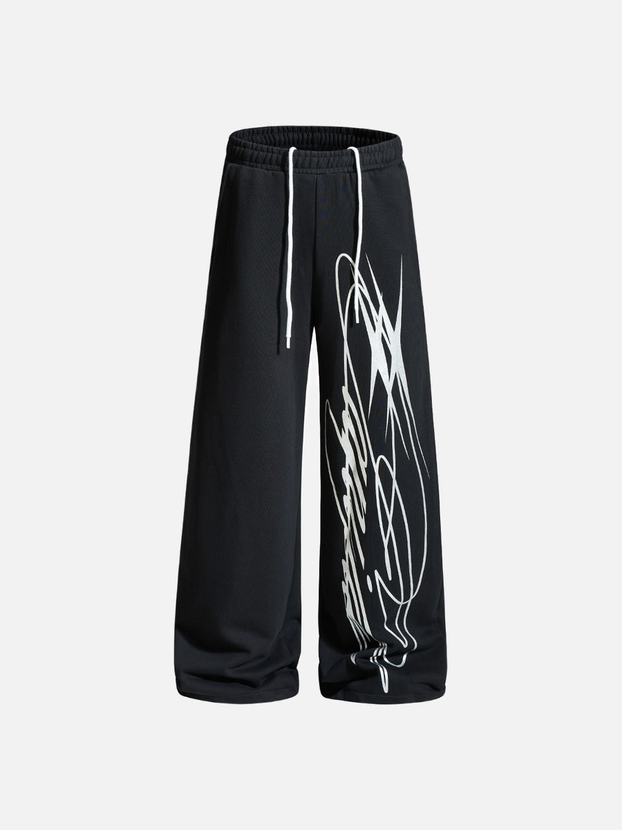 Graphic Wide-Leg Sweatpants Relaxed Streetwear Trousers