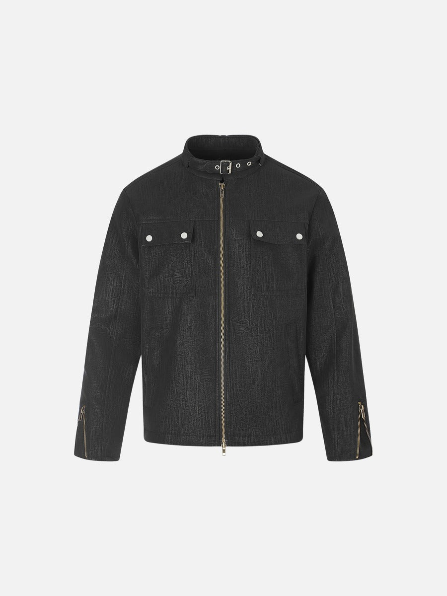 Distressed Brown Boxy Jacket Textured Streetwear
