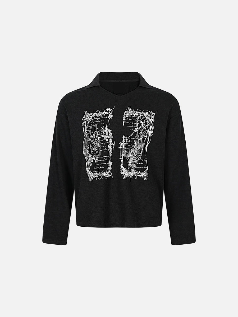 Oversized Graphic Knit Top With Wing Print