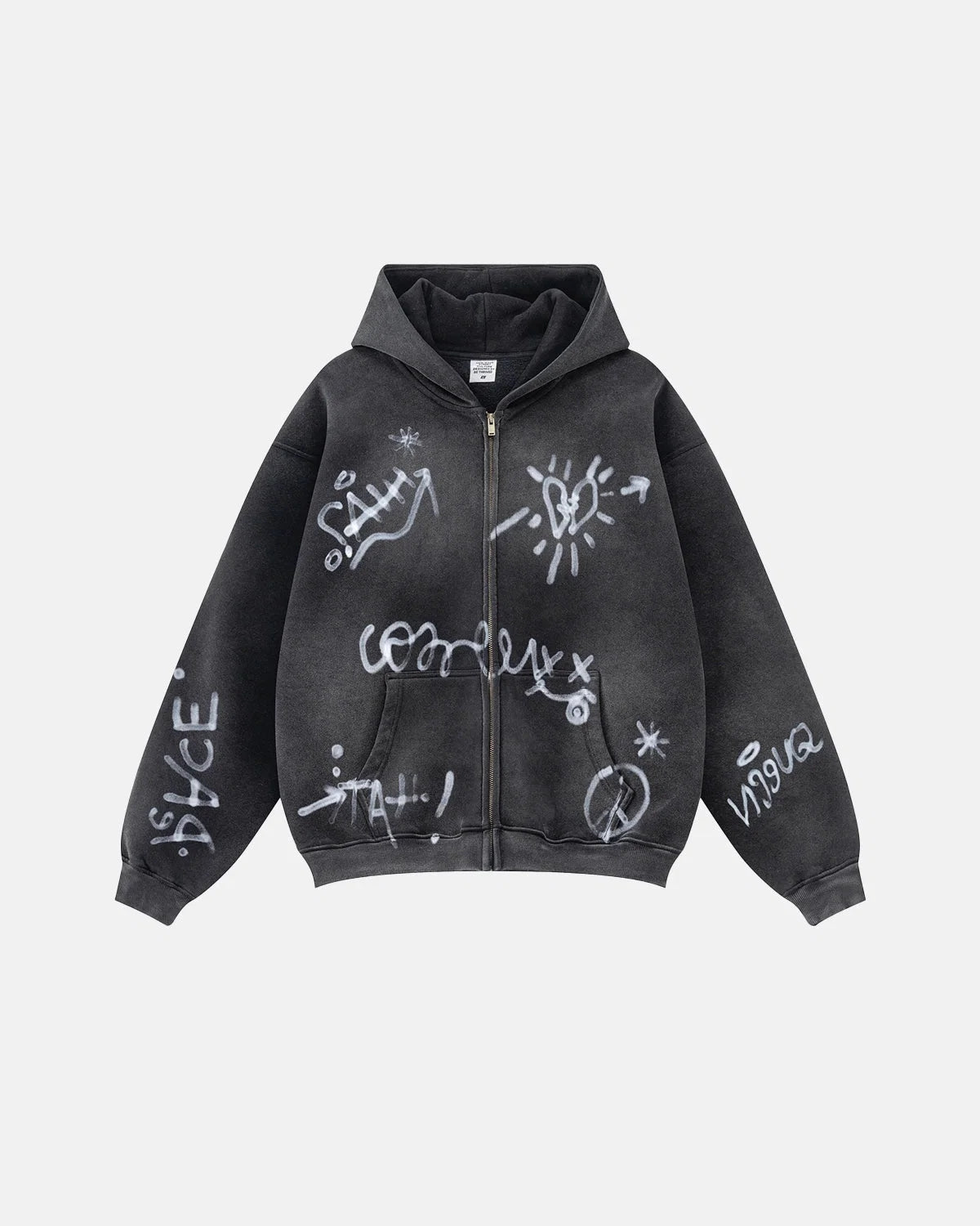 Washed Graffiti Zip-Up Hoodie