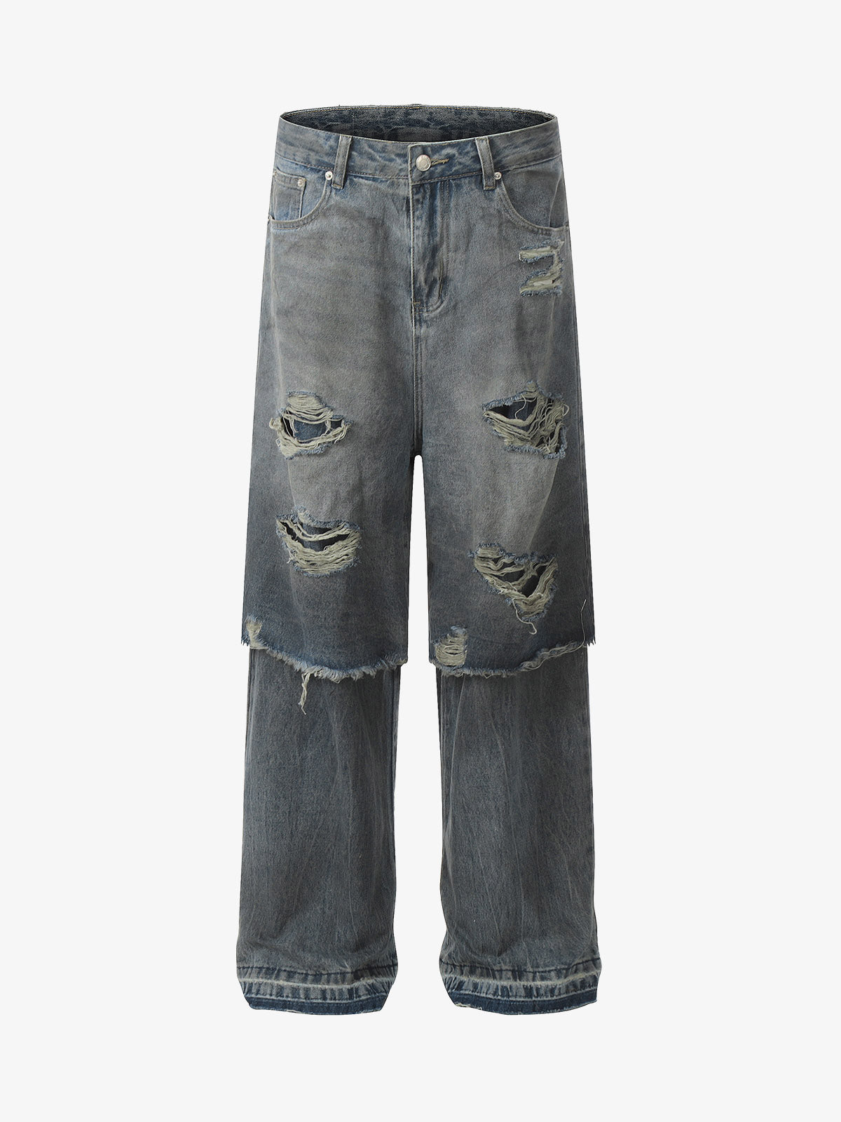 High-Waisted Ripped Wide-Leg Jeans