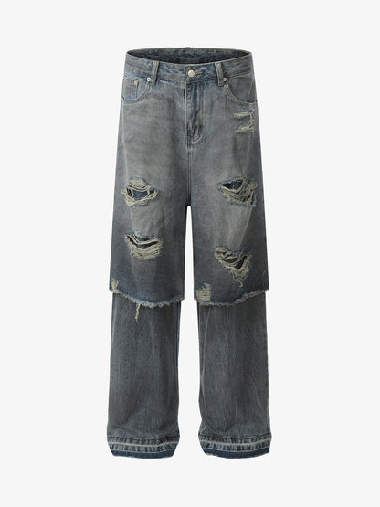 High-Waisted Ripped Wide-Leg Jeans