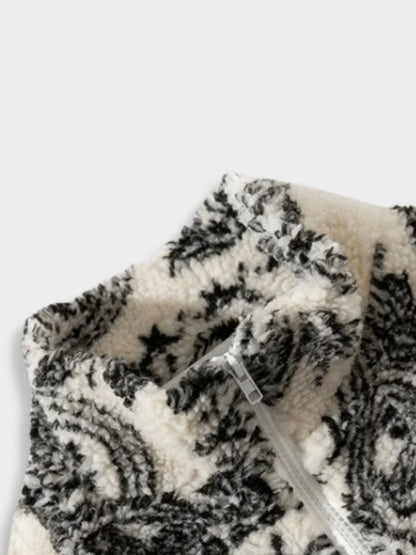 Revelse™ Lamb Fleece Jacket Paisley Pattern Loose Fit