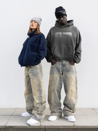 Revelse™ Unisex Loose-Fit Distressed Washed Denim Jeans Gray
