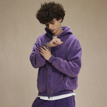 Revelse™ Washed Oversized Retro Zip-Up Hoodie