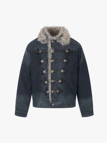 Quilted coat with a soft faux-fur collar and button front