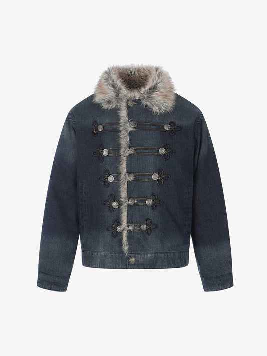 Quilted coat with a soft faux-fur collar and button front