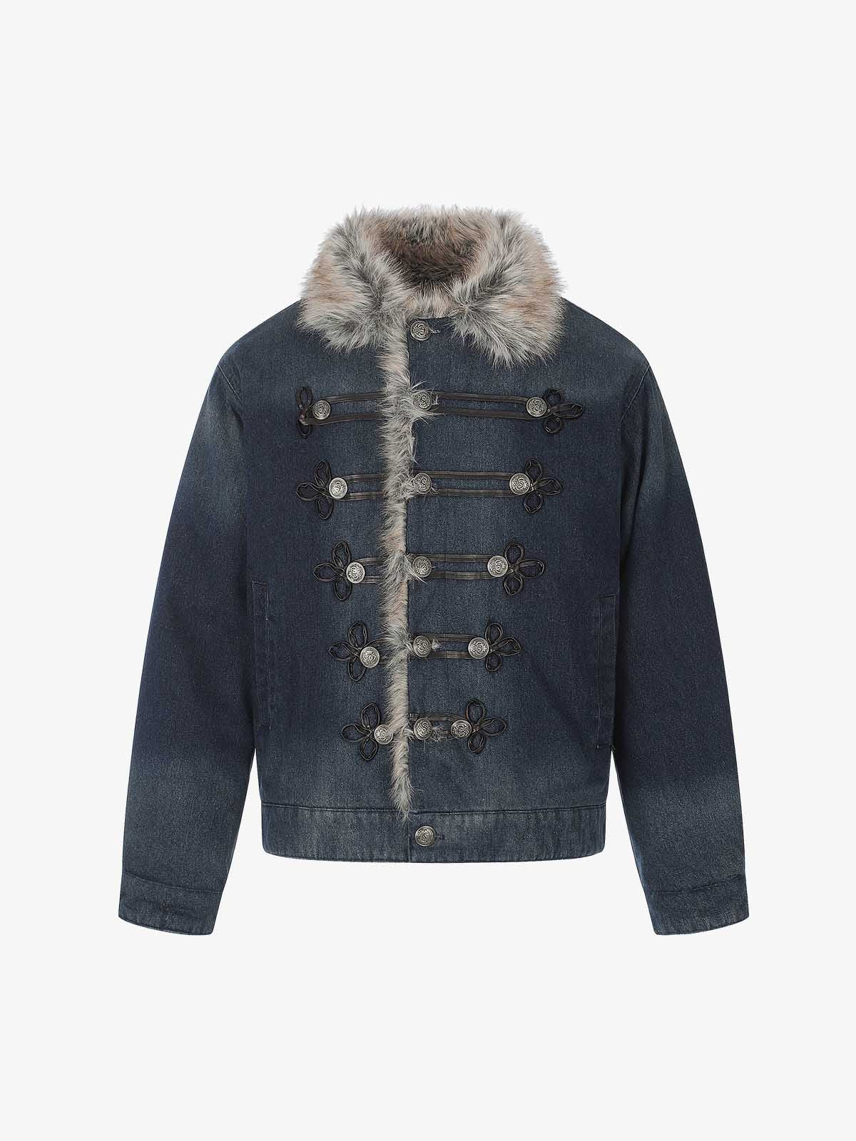 Quilted Faux-Fur Collar Coat With Button Front