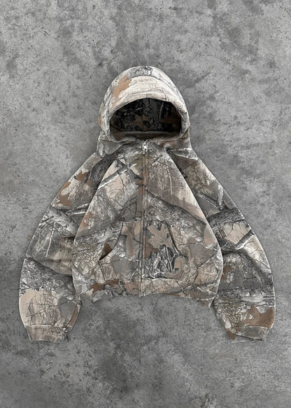 Revelse™ Camouflage Zip-Up Hoodie with Woodland Print