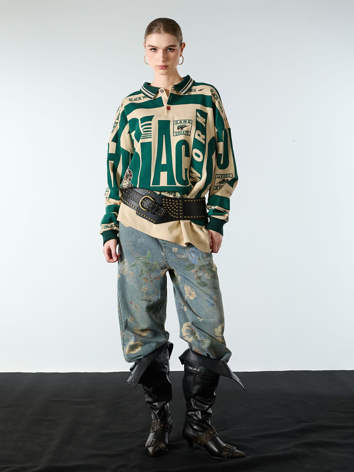 Revelse™ Floral Print Denim Carpenter Jeans