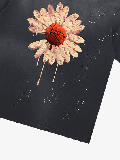 Revelse™ Floral Ink Splatter Graphic Basketball T-Shirt