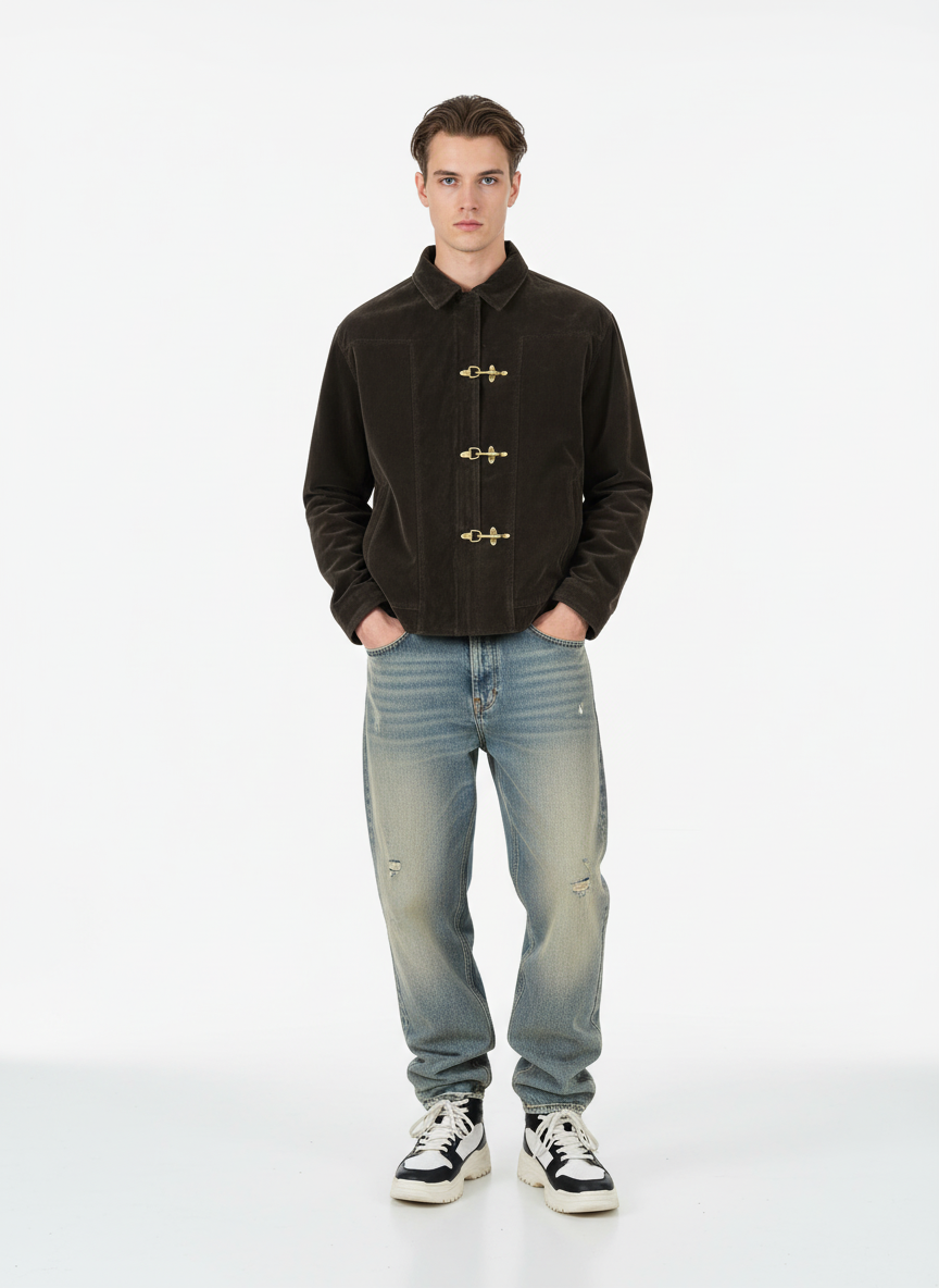 Revelse™ Retro Suede Bomber Jacket with Metal Button Lapel
