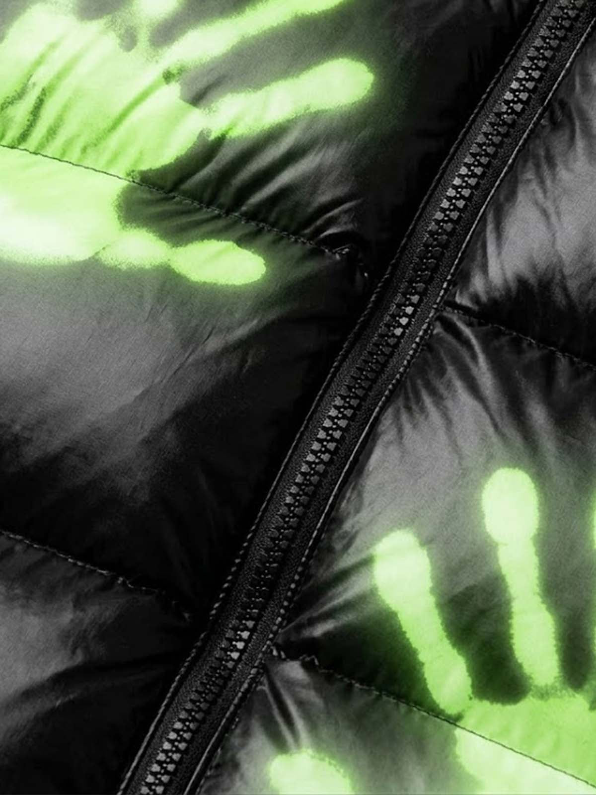 Full view of the hooded padded coat styled for cold-weather wear