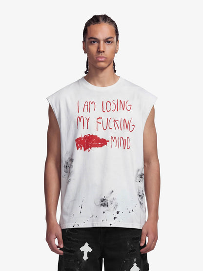 Revelse™ Grunge Slogan Print Distressed Raw Hem Sleeveless T-Shirt