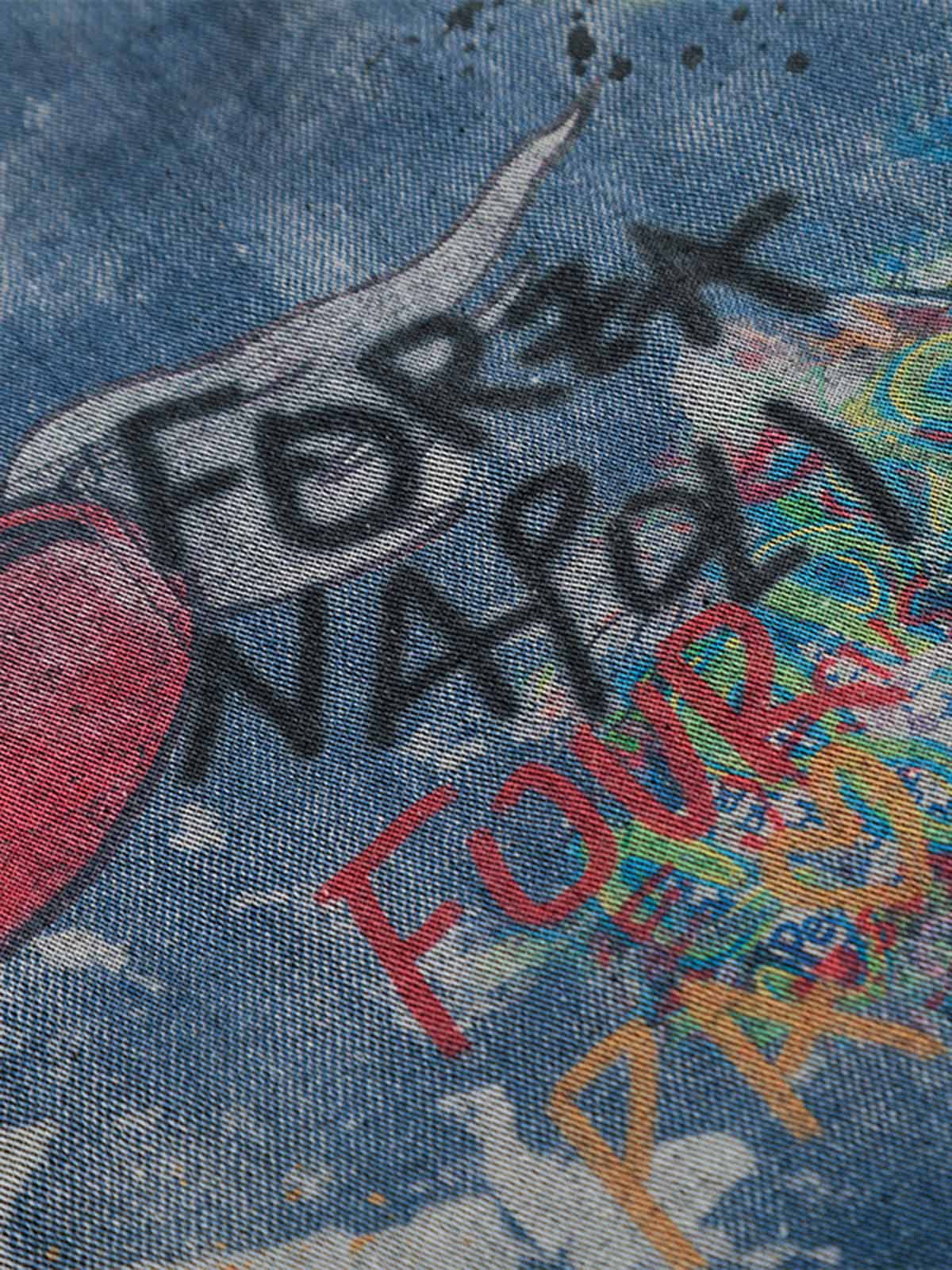 Revelse™ Tie-Dye Denim Polo T-Shirt with Graffiti Print
