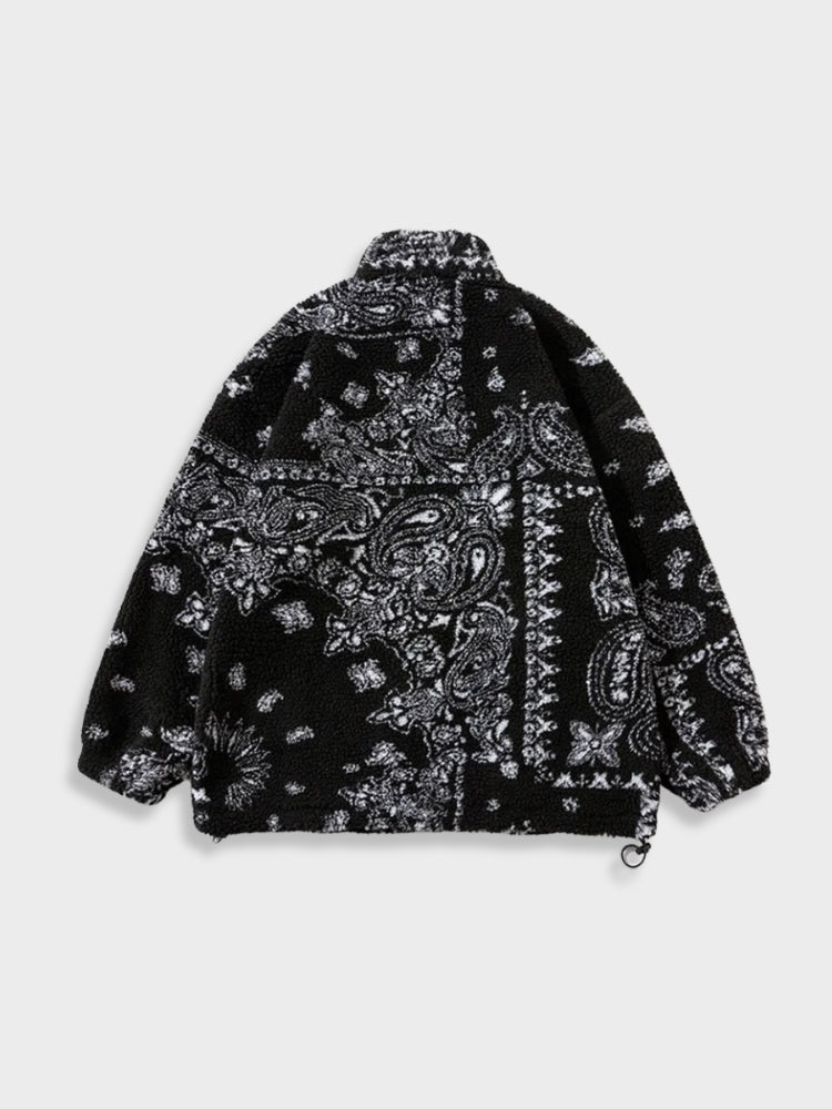 Revelse™ Lamb Fleece Jacket Paisley Pattern Loose Fit