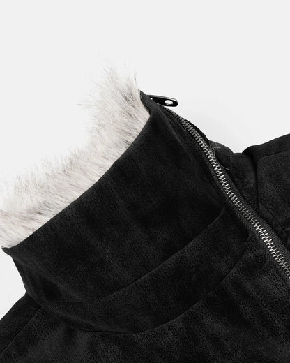 Collar and zip detail on the faux fur padded jacket