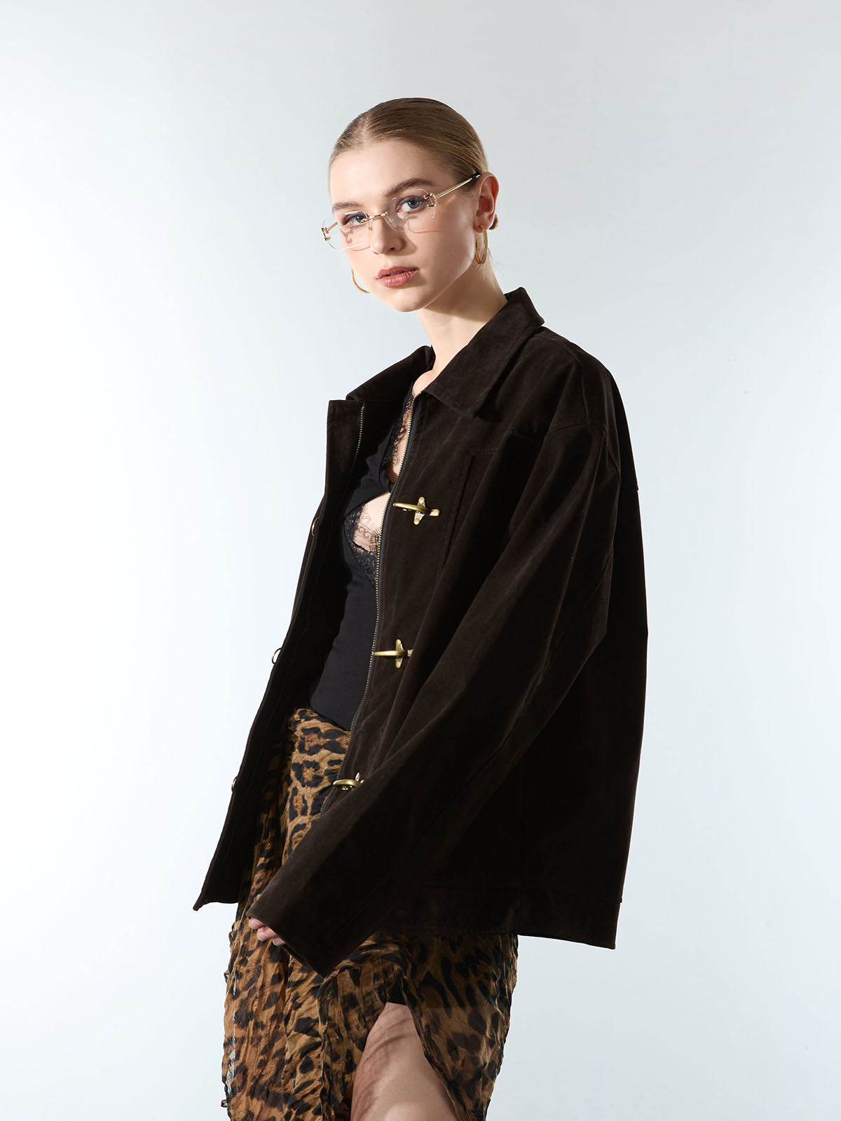 Revelse™ Retro Suede Bomber Jacket with Metal Button Lapel