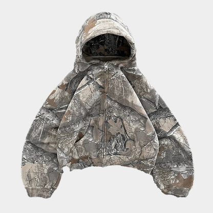 Revelse™ Camouflage Zip-Up Hoodie with Woodland Print