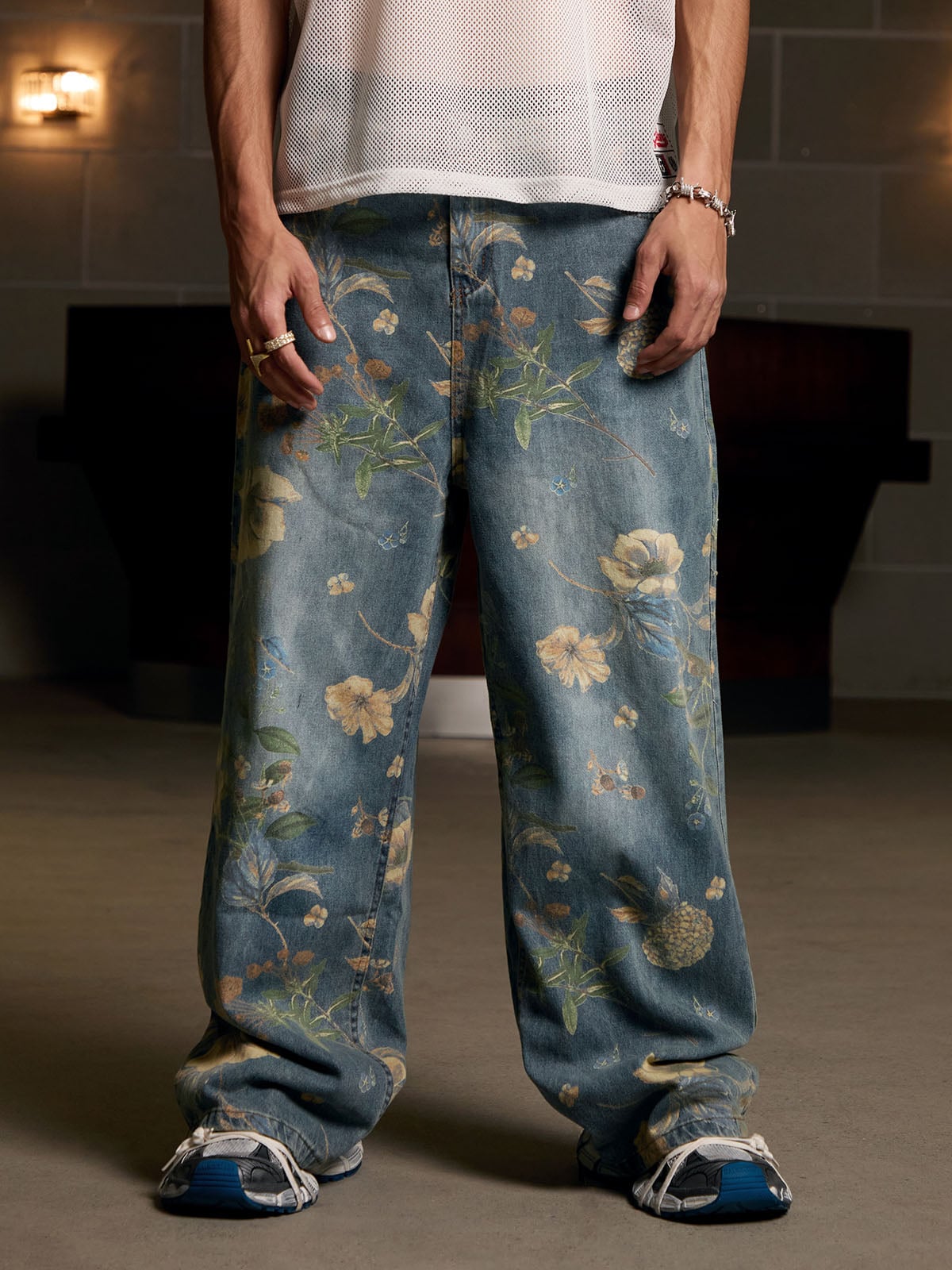 Revelse™ Floral Print Denim Carpenter Jeans