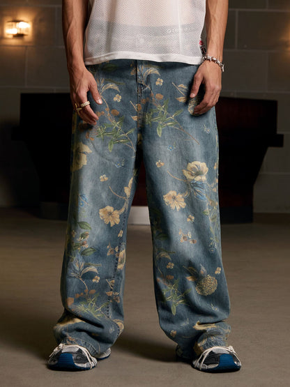 Revelse™ Floral Print Denim Carpenter Jeans