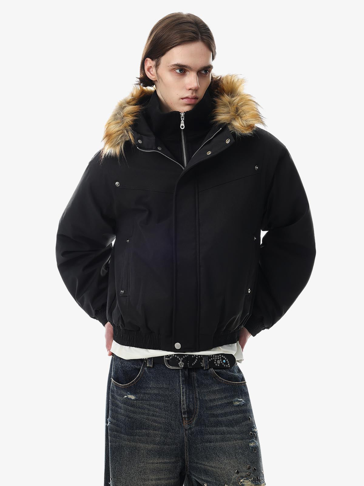 Camouflage track jacket showing the collar and upper zip