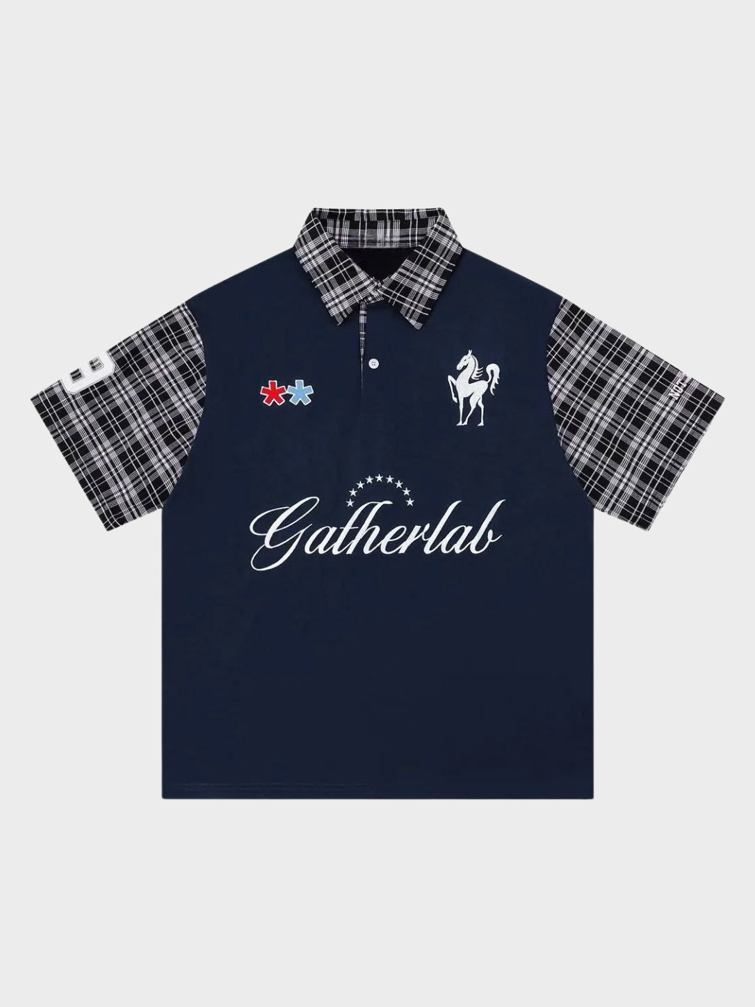 Plaid Sleeve Cotton Polo Shirt