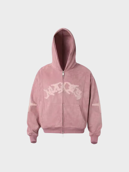 Revelse™ Embroidered Loose-Fit Zip-Up Hoodie