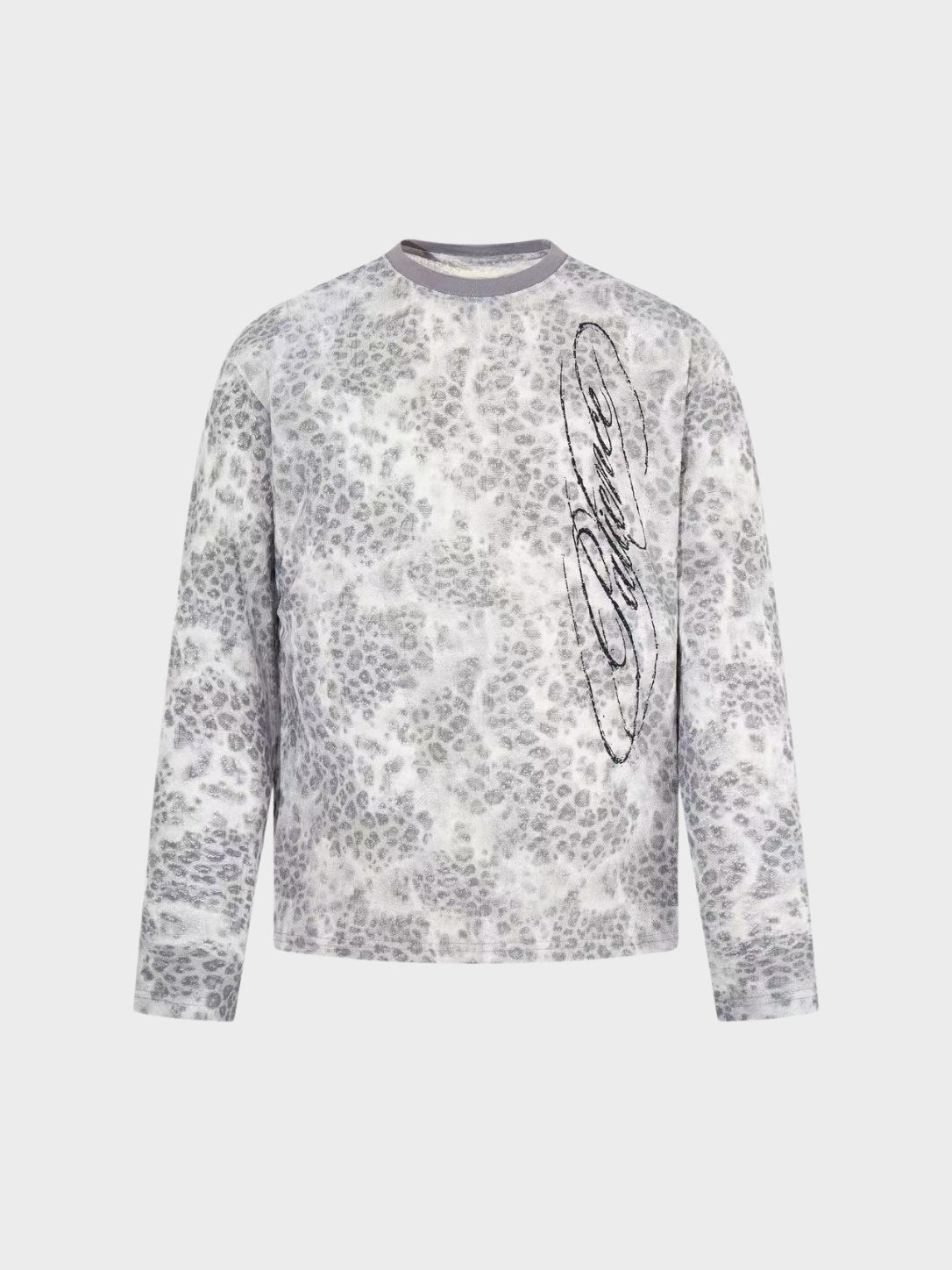 Distressed Leopard Print Long-Sleeve Top