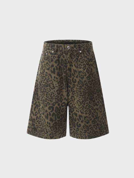 Revelse™ Leopard Print Wide-Leg Denim Shorts