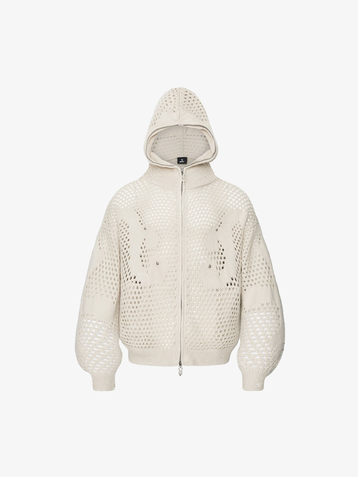 V-neck cardigan showing the openwork knit texture