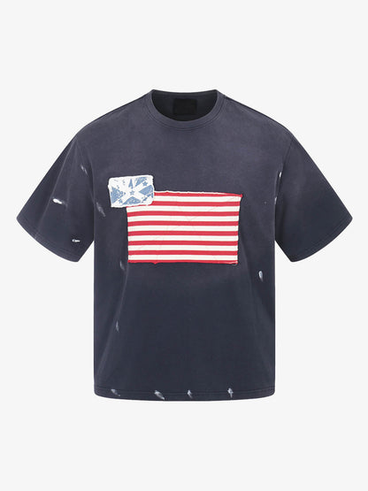 Vintage Washed Cotton Graphic Patchwork T-Shirt
