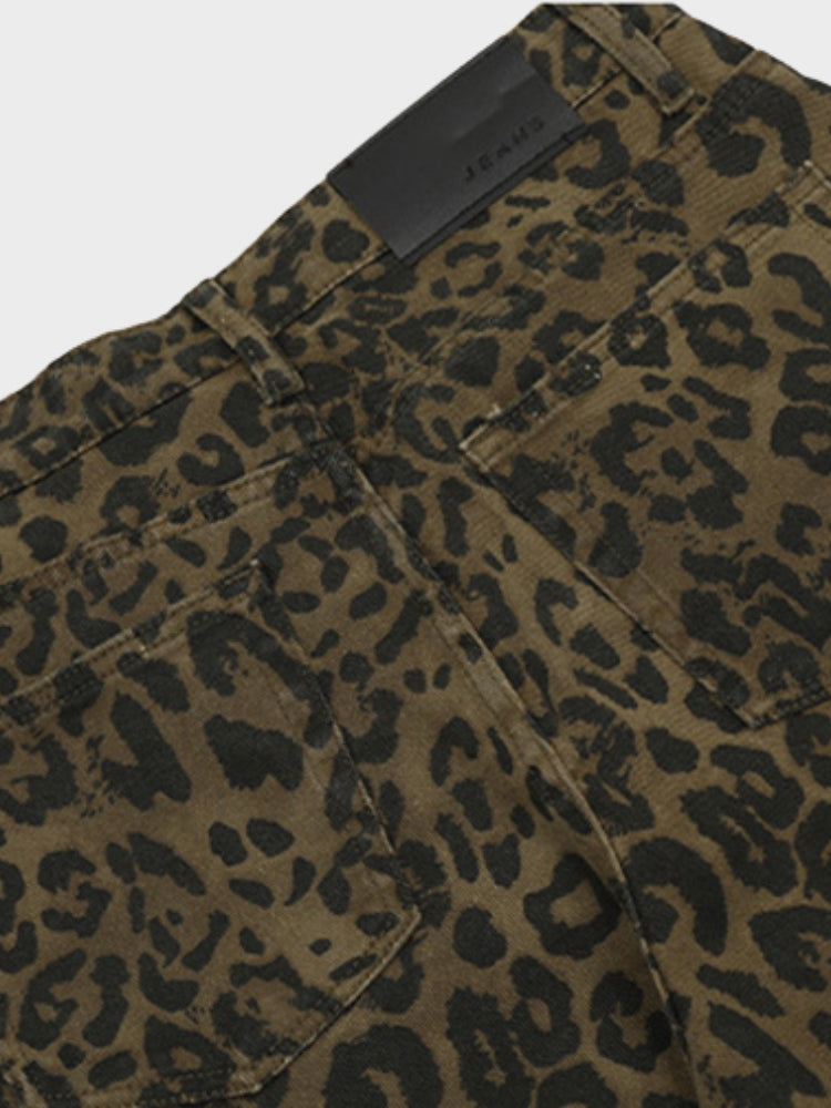 Revelse™ Leopard Print Wide-Leg Denim Shorts