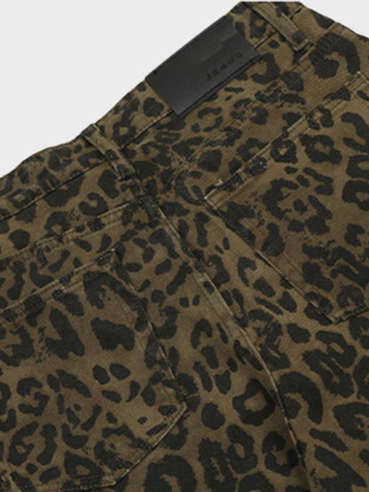 Revelse™ Leopard Print Wide-Leg Denim Shorts