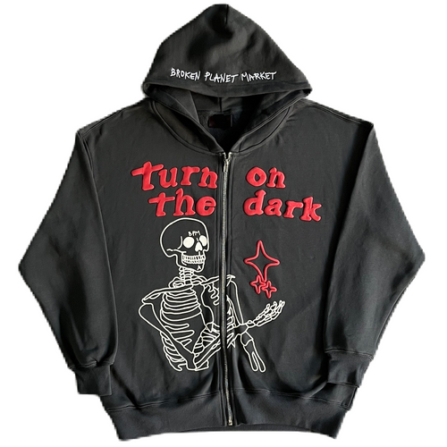 Revelse™ Turn On The Dark Hoodie with Skeleton Graphic Design