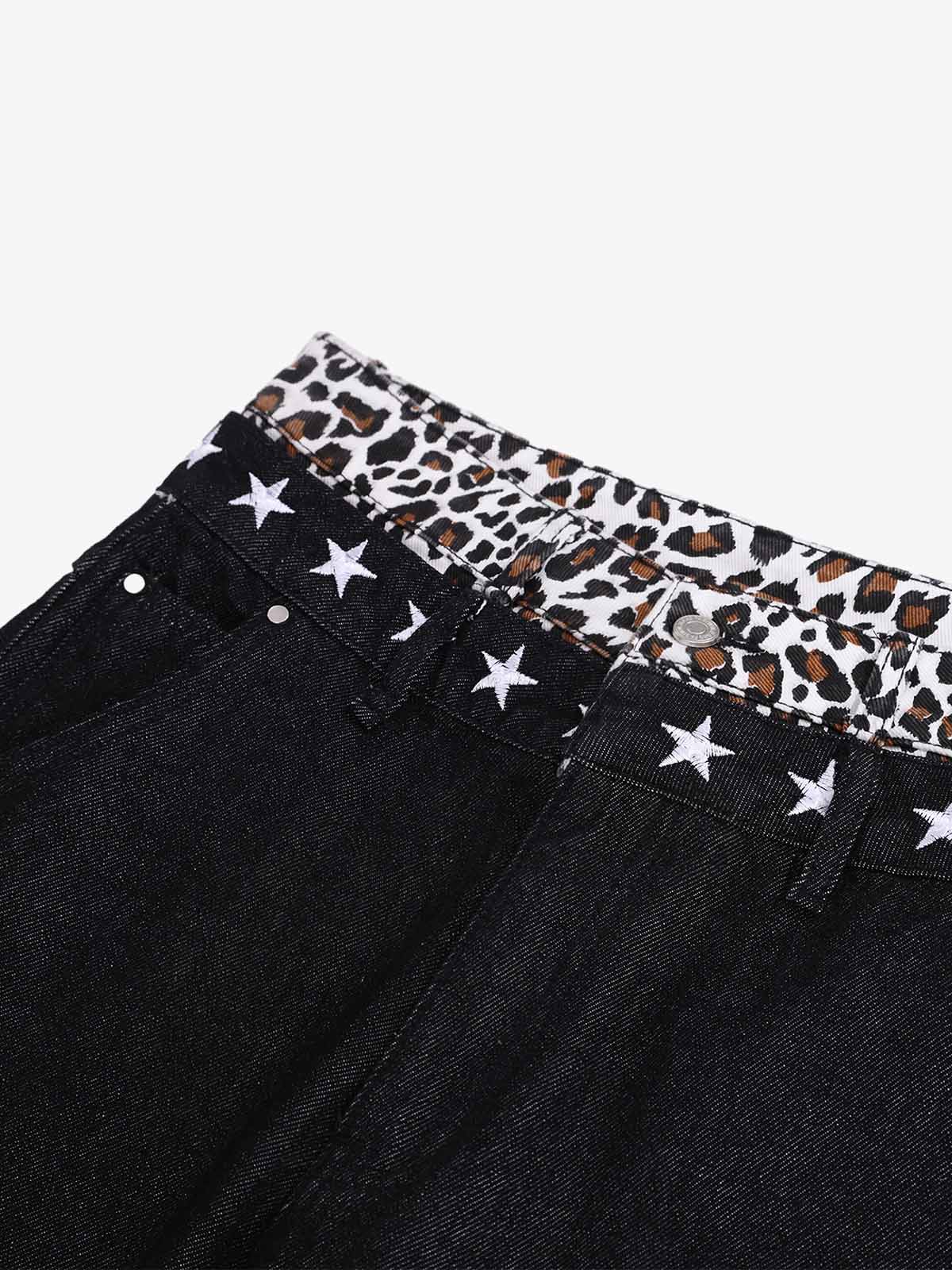Back view of wide-leg jeans with star stitching detail