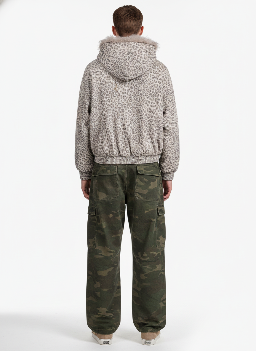 Revelse™ Cheetah Print Hooded Jacket with Faux Mink Fur Trim