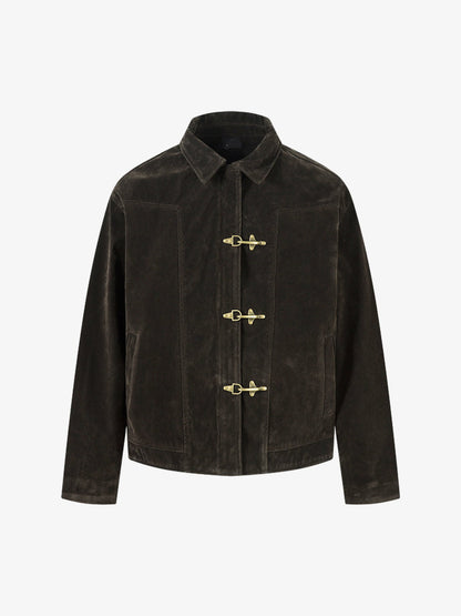 Revelse™ Retro Suede Bomber Jacket with Metal Button Lapel