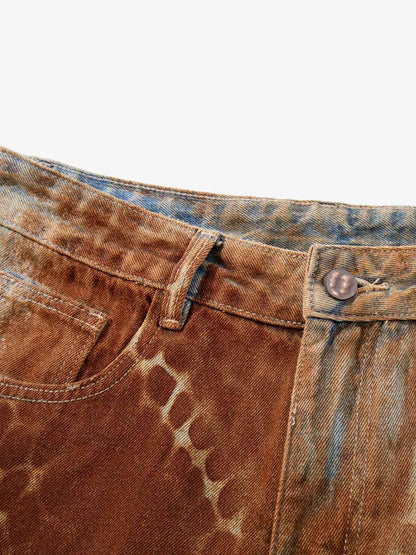 Revelse™ Croc Texture Washed Wide Leg Denim Jeans