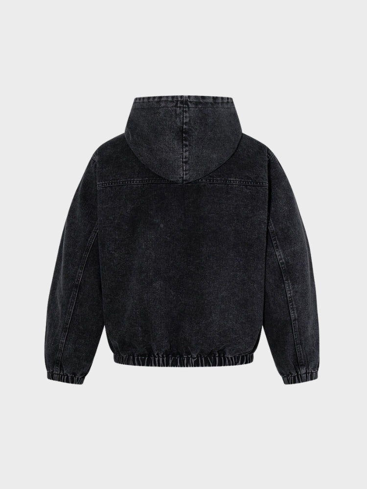 Revelse™ Washed Denim Toggle Front Hoodie Black
