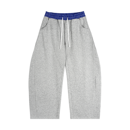 Plaid Waistband Barrel-Leg Sweatpants