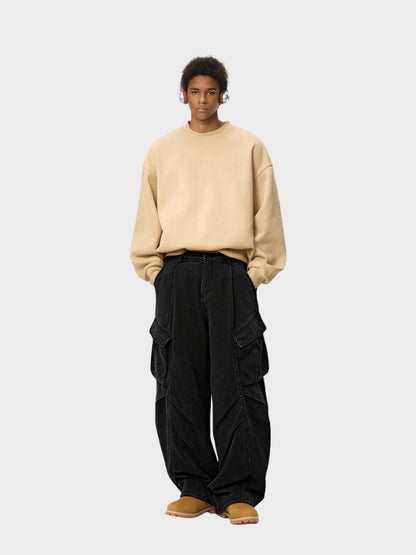 Revelse™ Oversized Wrinkled Cargo Denim Pants Elastic Waist
