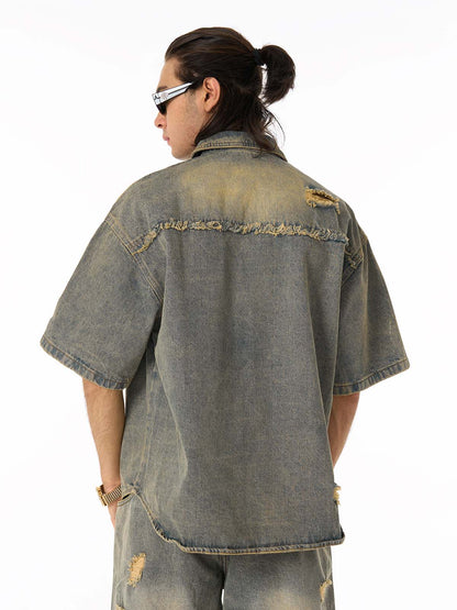 Revelse™ Men's Ripped Distressed Denim Jacket and Pants Set