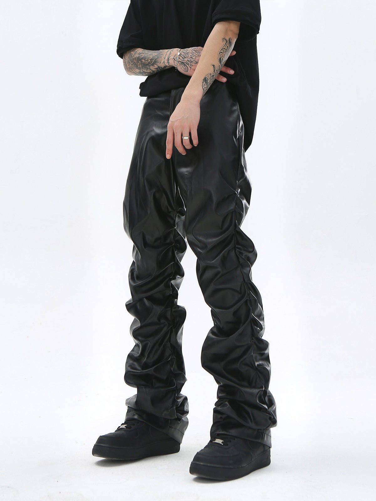 Revelse™ Punk Style Pleated Faux Leather Pants