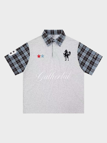 Plaid Sleeve Cotton Polo Shirt