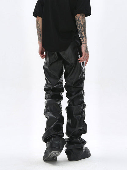 Revelse™ Punk Style Pleated Faux Leather Pants